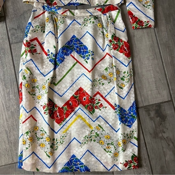 Vintage 80s Anne Crimmins Umi 1980s skirt suit mixed print silk size 10 - Picture 2 of 11